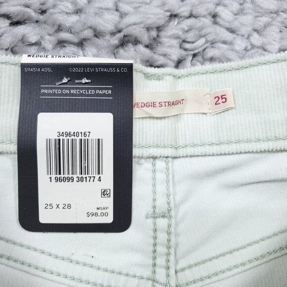 Levi’s Premium Wedgie Straight Corduroy Jeans Pants 25 x 28 Pastel Green Seafoam - Picture 6 of 13